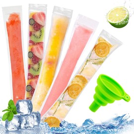 Pack of 200 Popsicle Bags, Ice Pop Bags, Popsicle Moulds Bags with Funnel, Water Ice Bags, Pop Mould Bags with Zip, DIY Ice Moulds for Yogurt, Snack or Freeze Pops