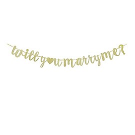 Will You Marry Me? Banner, Gold Glitter Paper Sign For Proposal Party Supplies, Propose Marriage Party Decorations