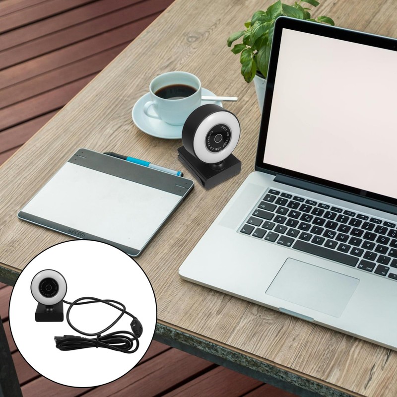 Operitacx Webcam with Ring Light, High Resolution USB Camera with