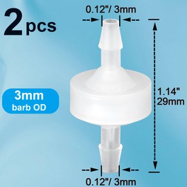 PAGOW 2 Pack 1/8 inch (3mm) Check Valve, PVDF Wear-Resistant One-Way Check Valve for Fuel Gas Liquid Air, plastic water stops check valve, Micro Diaphragm Check Valve for Air Intake Feed