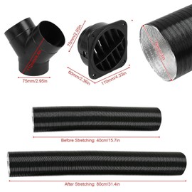 Copgge 76mm / 3Inch Diesel Parking Heater Duct Flexible Warm Air Ducting Hose Y-branch Extendable Vent Connector Outlet for All Chinese Diesel Heater RV Camper 5KW 8KW