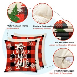 JOTOM Christmas Merry Christmas Cushion Covers Red and Black Plaid Waterproof Cushion Covers for Sofa Bed Living Room Car Decoration Gifts 45x45cm Set of 4