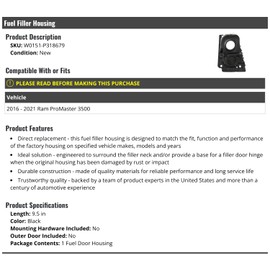 Fuel Door Filler Housing - Compatible with 2016-2021 Ram ProMaster 3500