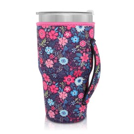 AJLTPA Reusable Iced Coffee Cup Sleeve Neoprene Insulated Sleeves Cup Holder with handle Idea for 30oz - 32oz Tumbler Cups, protein shake bottles(Only Cup Sleeves)(Flower Meadow)