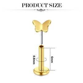 MODRSA 20G Tragus Piercing Silver Gold - Heart/Butterfly/CZ/Star Design for Helix/Konch/Medusa Piercing, 6 mm Flash Back - Hypoallergenic Earrings for Women