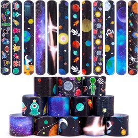 MCPINKY Slap Bracelets, 48PCS Kids Slap Wristbands with UFO Astronaut Space Stars Pattern Snap Bracelets for Valentine's Day Party Favor New Year Gifts School Classroom Prize Exchange