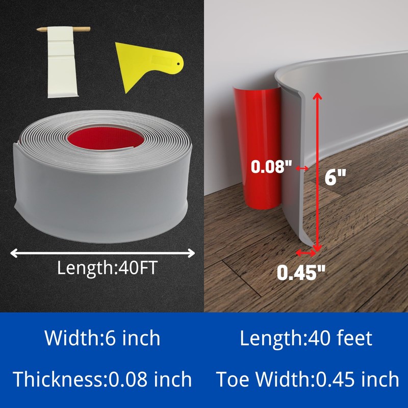 COUKIU Flexible Baseboard Molding Trim, 6 Inch x 40 Feet