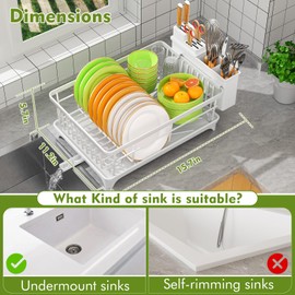 SavvyStor Dish Drainer Dish Drainer Space Saving Dish Drainer for Kitchen Countertop with Utensil Holder, Kitchen Drainer with Draining Board, White