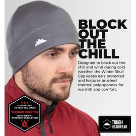 Tough Headwear Skull Cap for Men - Beanie Hats - Skullcap - Skully Beanie Cap - Cooling Skull Caps for Men Locs Sweat Dreads Running - Sweat Wicking Lightweight Helmet Liner Dark Gray