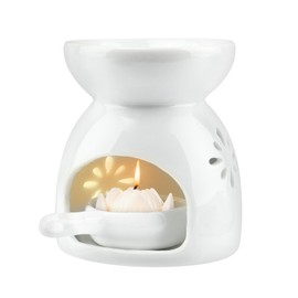 Ceramic Oil Burner with Flower Pattern Design, Essential Oil Diff & Tea Light Warmer (Includes Candle Spoon), Aromatherapy Holder for Home Decor - Perfect for Relaxation, Mood Lighting, and Gift