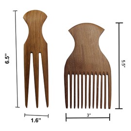 Pa mai African Hair Combs / Wooden Comb Afro Pick Set for Women / Fine Teeth Pick, Prong Braiding/ Parting 3 Tooth Comb for Braiding Natural Hair Handmade