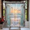 Ocean Beach Teal Barn Door Shower Curtain Hawaiian Sunset Scenery