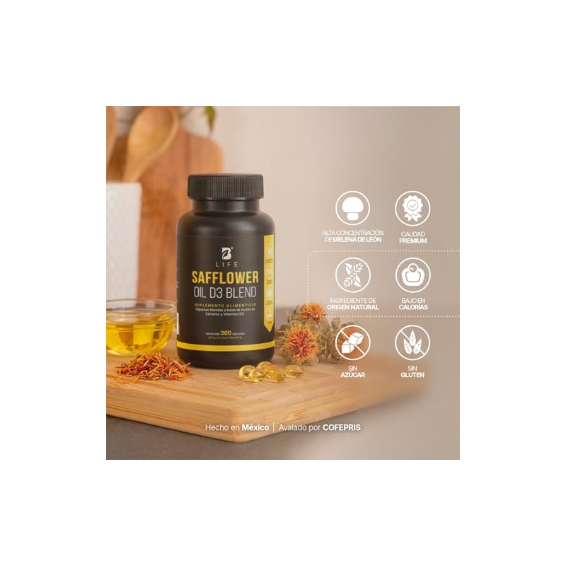 Safflower Oil D3 Blend de 300 softgels B Life D3+,