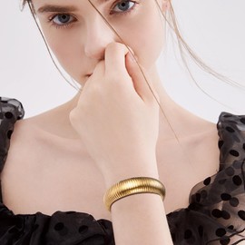 Flongo Thick Elastic Bracelet for Women: Stainless Steel Stretch Bracelets Jewelry Bangle Bracelets Christmas Valentine's Day Gifts for Women Girls Girlfriend, Stainless Steel