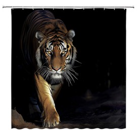 ZRUWUA Tiger Shower Curtain Cool Powerful Animals Big Cat Wild Animal Asian Bathroom Decor Curtain with Hooks,Black Brown
