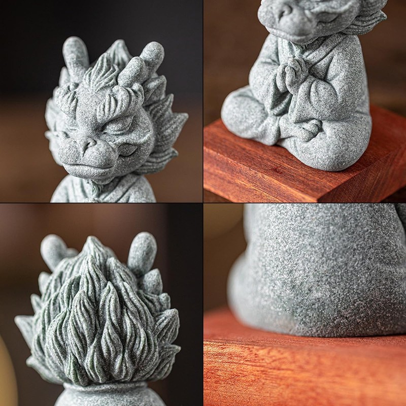 Meditating Dragon Statue Sandstone Dragon Sculpture Wealth Success Good Lucky
