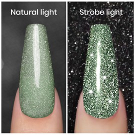 RARJSM Glitter Gel Nail Polish Light Green Flash Gel Polish Sparkle Shiny Gel Nail Art Varnish Manicure Refletive Diamond Nail Gel For Salon Home DIY UV LED Curing Required 7.5ml