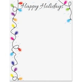 PaperDirect Happy Holidays Light Strings Stationery Christmas Winter Letters, Cards, Invites, Border Papers, Letterhead 8.5 x 11, 25 sheets, Elegant Premium Writing Paper, Decorative Printer Paper