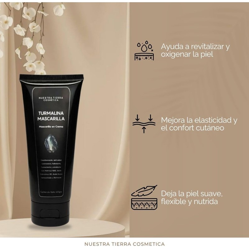 Nuestra Tierra Cosmética Mascarilla Turmalina en Crema, Desintoxicante, Iluminadora y