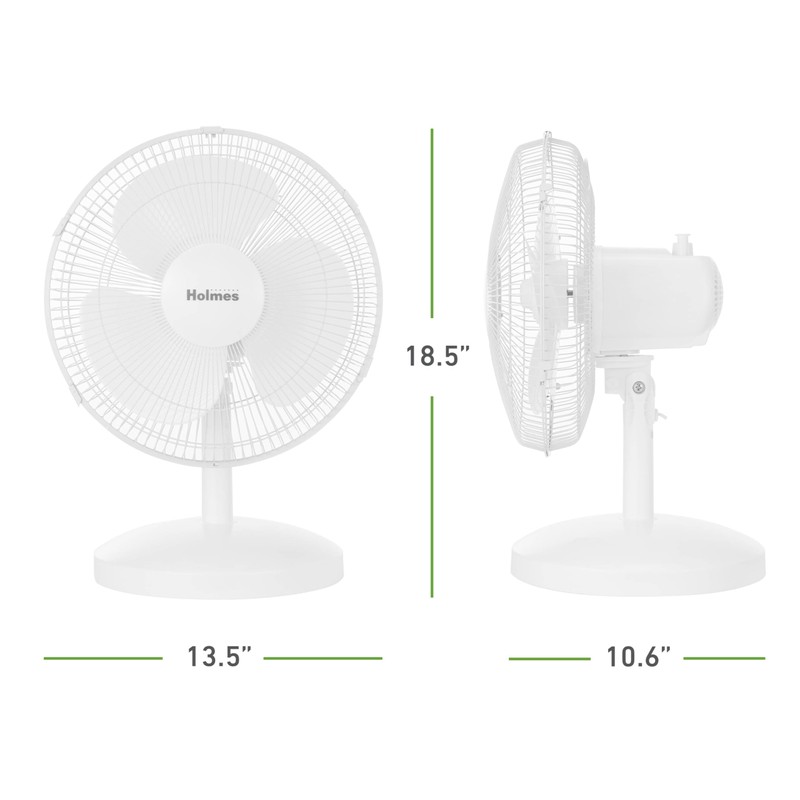 HOLMES 12" Table Fan, 75° Oscillation, 3 Speeds, 15° Adjustable