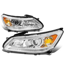 Auto Dynasty Headlights Assembly Compatible with 2013 2014 2015 Honda Accord 4-Door Sedan 9th Gen, Driver Passenger Side Halogen Headlamp Replacement w/Projector Low Beam, Chrome Housing Amber Corner