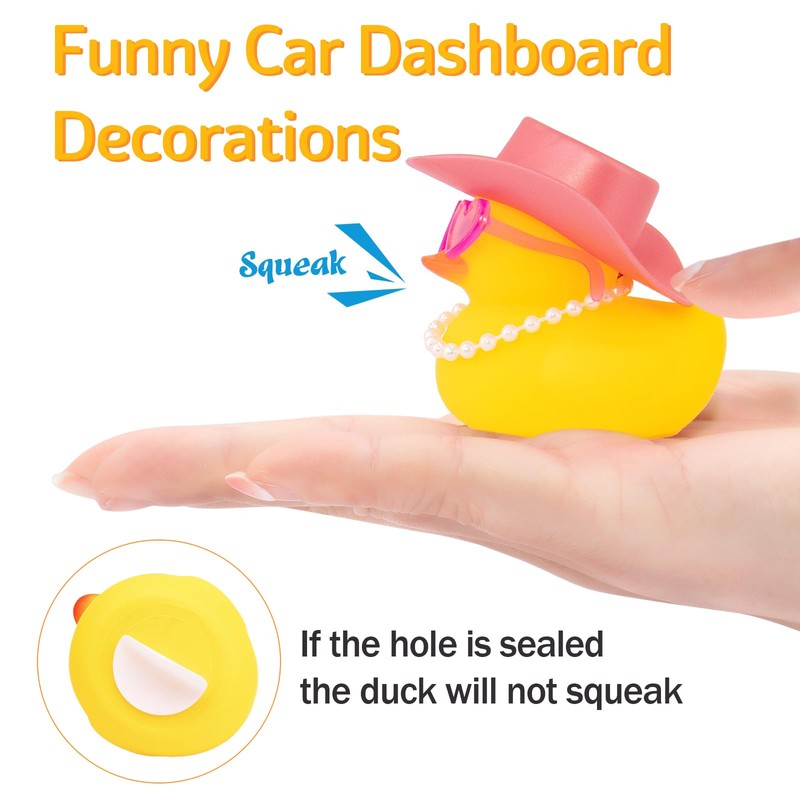 wonuu Car Dashboard Pink Cowboy Hat Rubber Ducks, Decorations Duck