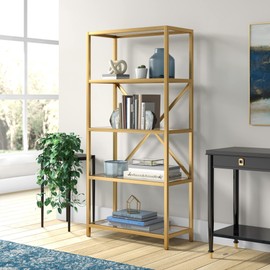Etta 63'' Tall Rectangular Bookcase in Brushed Brass
