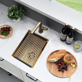WMXQX 13 Inch Undermount Bar Sink Gold Workstation,13x18 Bar Sink Undermount Gold Small Kitchen Sinks 18 Gauge Stainless Steel Single Bowl Kitchen Wet Bar Sinks with Accessories