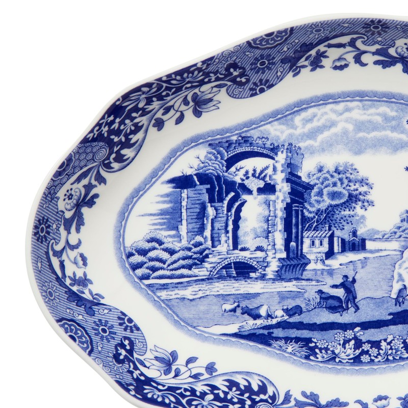 Spode Blue Italian Fluted Oval Dish 23 cm