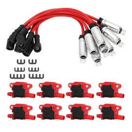 UF413 Square Ignition Coils with 8mm 748UU Spark Plug Wires 8 PCS, Compatible with Silverado 1500, GMC, Pontiac G8, Grand Prix H3 Tahoe Yukon, Replacement for UF413 D513A D510C 5C1554