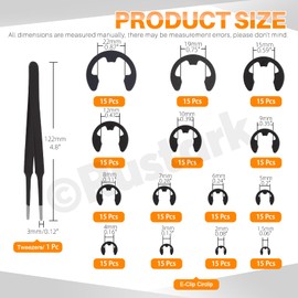 Rustark 211PCS 14 Sizes Black E-Clip External Retaining Rings Assortment Kit Alloy Steel E Clip Circlip Rings E-clips Retainer Circlip Rings Washers E-Clips Assortment Set for Gears Pulleys Axles