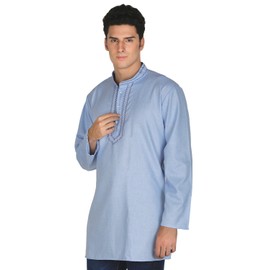 Embroidered Cotton Mens Short Kurta Shirt India Fashion Clothes (Sky Blue, M)