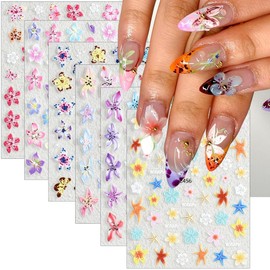 6 Sheet Fall Nail Stickers for Nail Art Decals YEFIUO Self-Adhesive Nail Art Stickers Charms Sliders 5D Relief Winter Flower Starfish Design Manicure DIY Supplies Stuff Accessories for Women and Girls