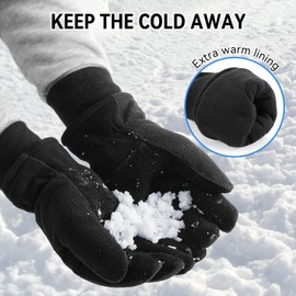 OZERO Winter Warm Gloves: Windproof Waterproof Thermal Running Gloves Ski Gloves Deerskin Suede Palm Soft Polar Fleece Lined for Running Cycling Skiing Hiking Driving Snowboarding (Black S)