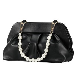 UIZUJWP Women's Cloud Pouch Bag Dumpling Clutch Purse Ruched Small Crossbody Shoulder Handbag with Removable Strap, Black