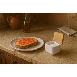 Home Gadgets Salt Pot with Bamboo Lid Ceramic White 12 cm