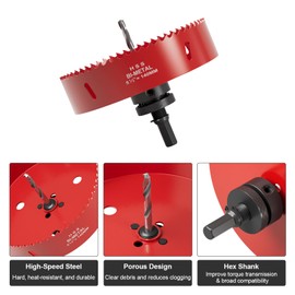 Fivelake 5-1/2 Inch Hole Saw - 140mm M42 HSS Bi-Metal Hole Cutter, Hex Shank Hole Saw Drill Bit, Hole Saw Tools for Wood, Plywood, Plastic, Gypsum Board, Various Thin Metal Sheets