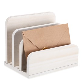 Briwooody Wooden Mail Holder 3 Slots Mail Organizer for Desk Wood File Paper Letter Sorter for Letter Envelope Filing Cell Phone Document Storage, Organizer Tray for Office and Home (White)