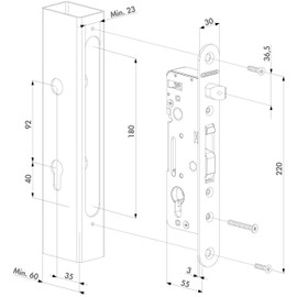 Locinox Mortise Lock with 35 mm Mandrel Size Aluminium/Wood