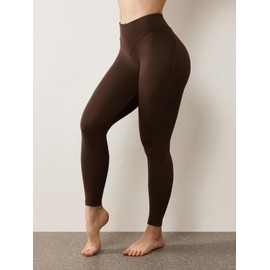 GYM RAINBOW Womens V-Shaped Workout Leggings No Front Seam Butt Lifting Gym Leggings High Waisted Yoga Pants Tummy Control(#1 Roasted Brown,Small)