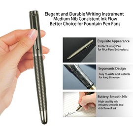 Refillable Fountain Pen Sets, Luxury Ink Pens for Writing with 5 Black & 5 Blue Ink, Medium Nib Pluma Estilográfica, Nice Fancy Calligraphy Pens with Gift Box for Men and Women Fishscale Gray Green