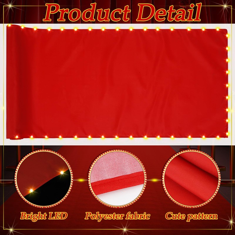 Tinideya Red Carpet Runner with Light for Events Red Fabric