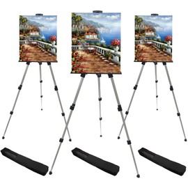 RRFTOK Art Painting Display Artist Easel Stand,Aluminum Metal Tripod Adjustable Easel for Painting Canvases Height from 17 to 66 Inch,Carry Bag for Table-Top/Floor Drawing and Displaying(3pack).
