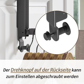 34 cm Extendable Door Coat Rack, Foldable, Metal Door Hook for 6 Hangers, No Drilling Required with Non-Slip Slot for Under 4.6 cm Door Rebate Bag, Clothes and Towels (1, Grey)