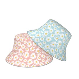 Flower Daisy Cute Blue Pink Bucket Hat Beach Summer Sun Hat Reversible Fisherman Hats Double Sided Wearing for Women Men Boys Girls