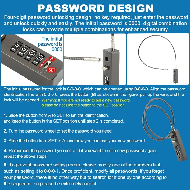 Cable Locks with Combination, Gate Locks for Outdoor Fence Gate,