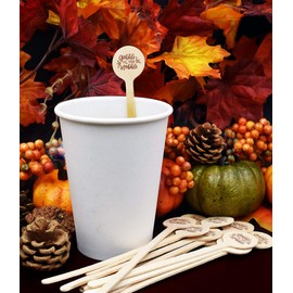 6" Wooden Cocktail/Drink Stirrers with Thanksgiving Print"Gobble Til You Wobble" - Pack of 50ct