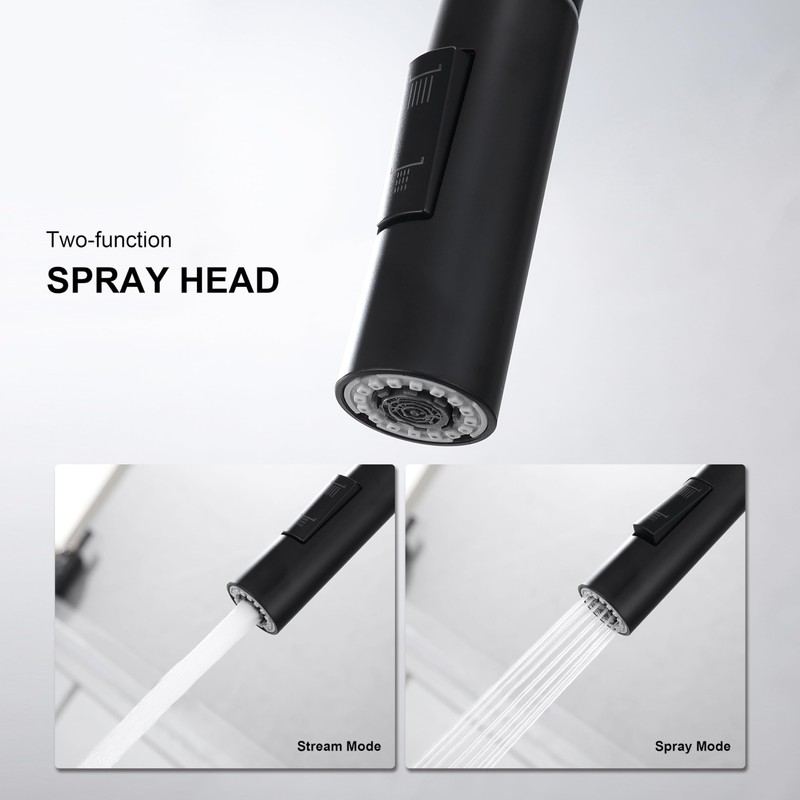 KIRLYSTONE Black Kitchen Sink Faucet, 3-Hole Kitchen Faucet with Pull-Down