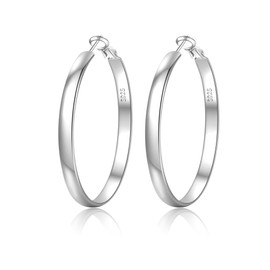 WATEFOER 5 mm Wide Hoop Earrings Gold for Women S925 Silver Hoop Earrings Large Silver Earrings Hypoallergenic Lightweight Large Hoop Earrings for Women Girls 40/50/60/70 mm, Copper, No Gemstone