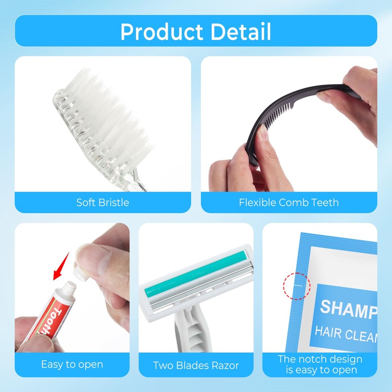 Personal Hygiene Kit Bulk Pack of 100,Blue 13-IN-1 Travel Size